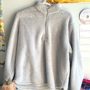 baby blue fluffy zip up crewneck